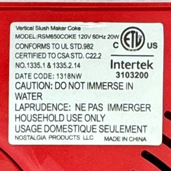 Coca-Cola 32-Ounce Retro Vertical Slush Maker Slushie Machine Model RSM650 - Picture 7 of 7